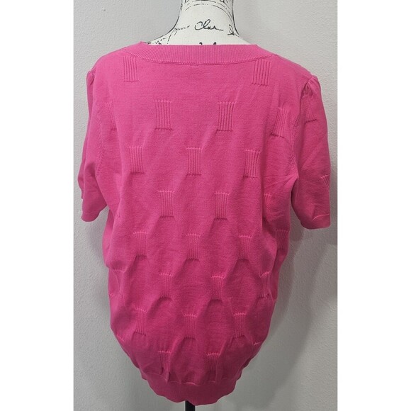 Arach & Cloz Women's Short Sleeve V-Neck Light Textured Sweater Top Pink Size XL - Picture 5 of 11